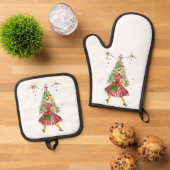 1950 Kerstman  dame Ovenwant & Pannenlap Set (Top down)