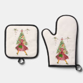 1950 Kerstman  dame Ovenwant & Pannenlap Set (Voorkant)