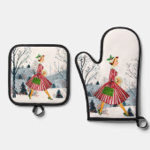 1950 Kerstman  dame Ovenwant & Pannenlap Set (Voorkant)