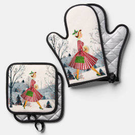 1950 Kerstman  dame Ovenwant & Pannenlap Set