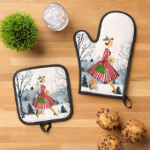 1950 Kerstman  dame Ovenwant & Pannenlap Set (Top down)