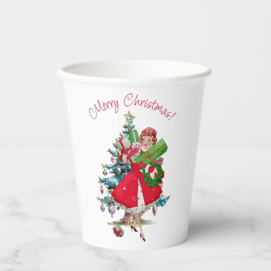 1950 Kerstman dame Papieren Bekers (Voorkant)