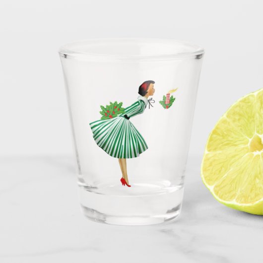 1950 Kerstman  dame Shot Glas (Voorkant)