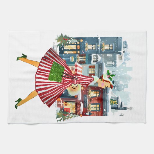 1950 Kerstman  dame Theedoek (Horizontaal)