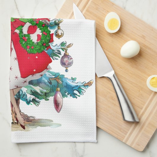 1950 Kerstman dame Theedoek (Quarter Fold)