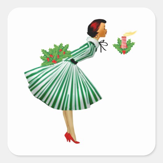 1950 Kerstman dame Vierkante Sticker (Voorkant)
