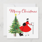 1950 Kerstmis Dame met Hond   Feestdagenkaart (Voorkant)