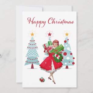 1950 Kerstmis Dames met Cadeaus Feestdagenkaart