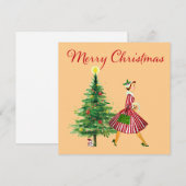 1950 Kerstmis Dames Retro Print  Feestdagenkaart (Voorkant / Achterkant)