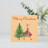1950 Kerstmis Dames Retro Print  Feestdagenkaart (Staand voorkant)