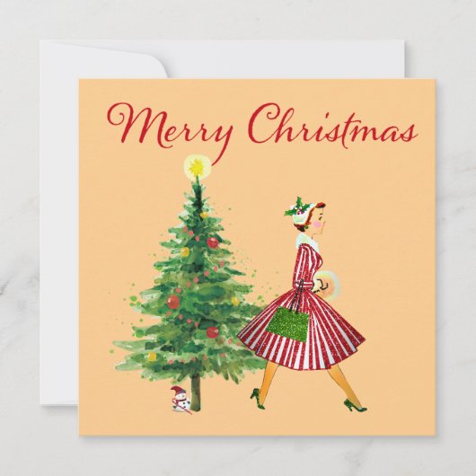 1950 Kerstmis Dames Retro Print  Feestdagenkaart (Voorkant)