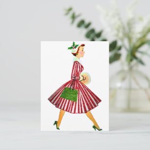1950 Kerstmis Vintage Dame Briefkaart