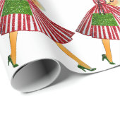 1950 Kerstmis Vintage Dame Cadeaupapier (Rol Hoek)