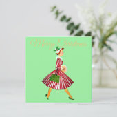 1950 Kerstmis Vintage Dame  Kaart (Staand voorkant)