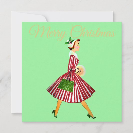 1950 Kerstmis Vintage Dame  Kaart (Voorkant)