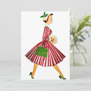 1950 Kerstmis Vintage Dame Kaart