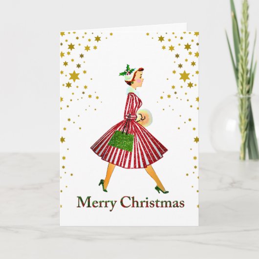 1950 Kerstmis Vintage Dame Prettig Kerstfeest Kaart (Voorkant)