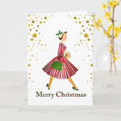 1950 Kerstmis Vintage Dame Prettig Kerstfeest Kaart (Gele Bloem)