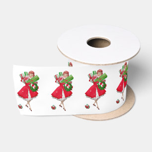 1950 Kerstmis Vintage Dame Satijnen Lint