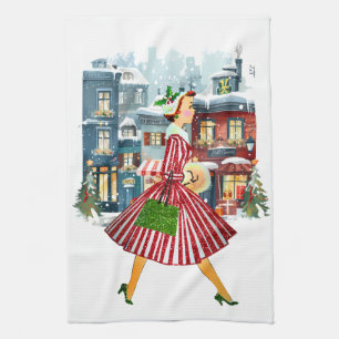 1950 Kerstmis Vintage Dame Theedoek