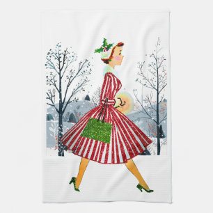 1950 Kerstmis Vintage Dame Theedoek