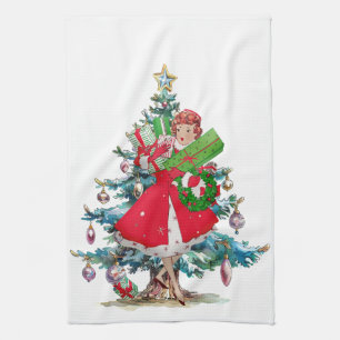 1950 Kerstmis Vintage Dame Theedoek