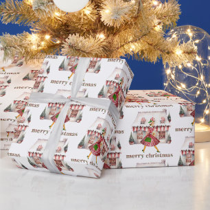 1950 Kerstmis Vintage Dame Winkelen Cadeaupapier