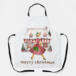 1950 Kerstmis Vintage Dame Winkelen Schort