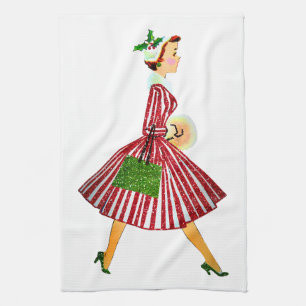 1950 Kerstmis Vintage Dames Prettig Kerstfeest Theedoek
