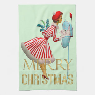 1950 Kerstmis Vintage Dames Prettig Kerstfeest Theedoek