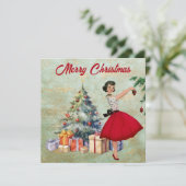 1950 Kerstmis Vrouw Vrolijk Kerstfeest Kaart (Staand voorkant)