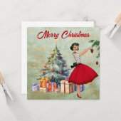 1950 Kerstmis Vrouw Vrolijk Kerstfeest Kaart (Voorkant / Achterkant in situ)