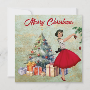 1950 Kerstmis Vrouw Vrolijk Kerstfeest Kaart