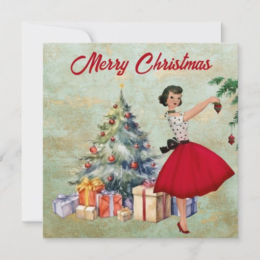 1950 Kerstmis Vrouw Vrolijk Kerstfeest Kaart (Voorkant)