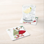 1950 Kerstmisvrouw met Kerstboom Kartonnen Onderzetters (Insitu)