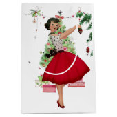 1950 Kerstmisvrouw met Kerstboom Medium Cadeauzakje (Voorkant)