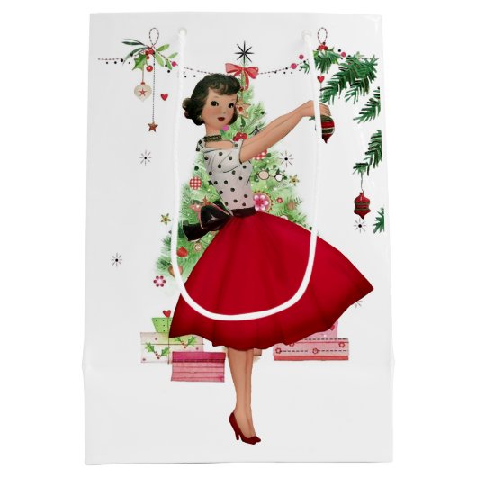 1950 Kerstmisvrouw met Kerstboom Medium Cadeauzakje (Achterkant)