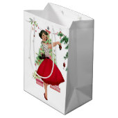 1950 Kerstmisvrouw met Kerstboom Medium Cadeauzakje (Achterkant Gekanteld)