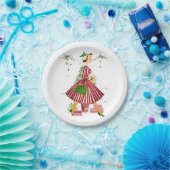 1950 Kerstmisvrouw met Kerstboom Papieren Bordje (Feest)