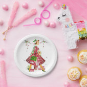 1950 Kerstmisvrouw met Kerstboom Papieren Bordje (Feest)