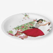 1950 Kerstmisvrouw met Kerstboom Papieren Bordje (Gekanteld)