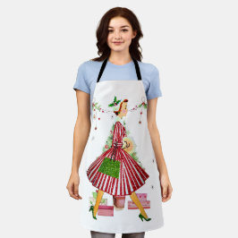 1950 Kerstmisvrouw met Kerstboom Schort