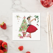 1950 Kerstmisvrouw met Kerstboom Servet (Insitu)