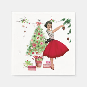 1950 Kerstmisvrouw met Kerstboom Servet