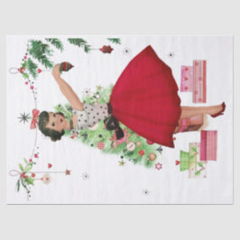 1950 Kerstmisvrouw met Kerstboom Tissuepapier
