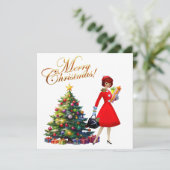 1950  kerstwinkels voor kerstcadeautjes kaart (Staand voorkant)