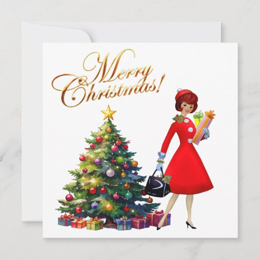 1950  kerstwinkels voor kerstcadeautjes kaart (Voorkant)