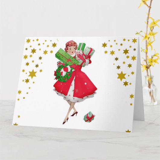 1950  kerstwinkels voor kerstcadeautjes kaart (Gele Bloem)