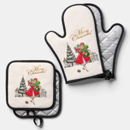 1950  kerstwinkels voor kerstcadeautjes ovenwant & pannenlap set