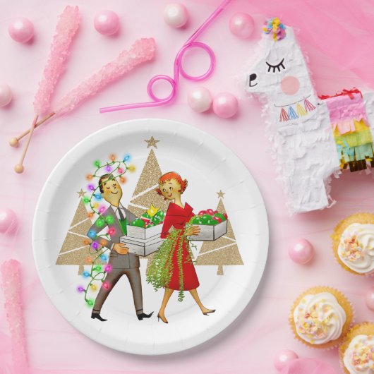 1950  Man en Vrouw Paar Papieren Bordje (Feest)
